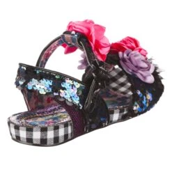 Blossoming Beauty -Masquerade Shoes 3911 24F 3 Blossoming Beauty Iconic by Irregular Choice Black and Pink Floral Flat Sandals 1ce7f0b2 27f5 4494 8889 668ac638b740