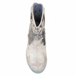 Pollywood -Masquerade Shoes 4217 07I 4 Pollywood Iconic by Irregular Choice Bridal Cowboy Western White Silver Sequin Ankle Boots