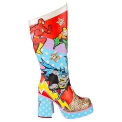 Team Up -Masquerade Shoes 4649 05A 2 Team Up Irregular Choice Justice League DC Superhero Chunky Platform High Heel Knee High Boots
