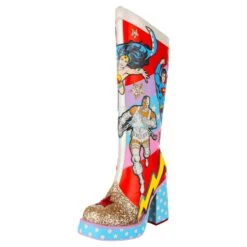 Team Up -Masquerade Shoes 4649 05A 4 Team Up Irregular Choice Justice League DC Superhero Chunky Platform High Heel Knee High Boots