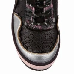 IRREGULAR CHOICE Home Run 27 IRREGULAR CHOICE Home Run -Masquerade Shoes 4679 02B 5 Home Run Irregular Choice High Heel Wedge Trainers Black and Silver